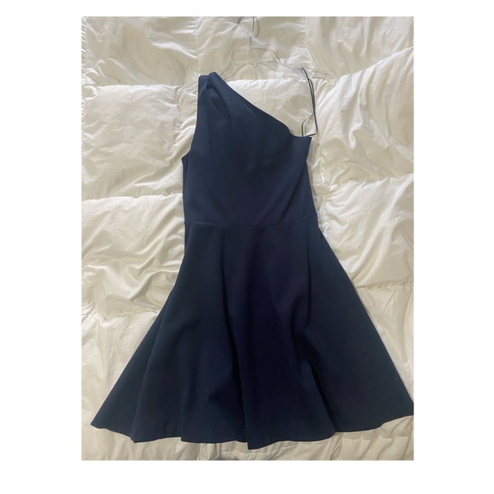 One shoulder navy dress